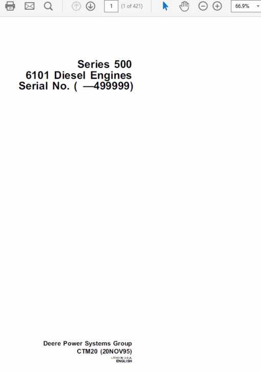 John Deere 500 Series Type 6101 Diesel Engines Manual (CTM20)