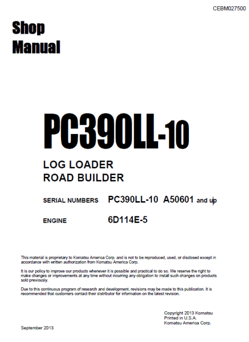 Komatsu PC390LL-10 Log Loader Service Manual