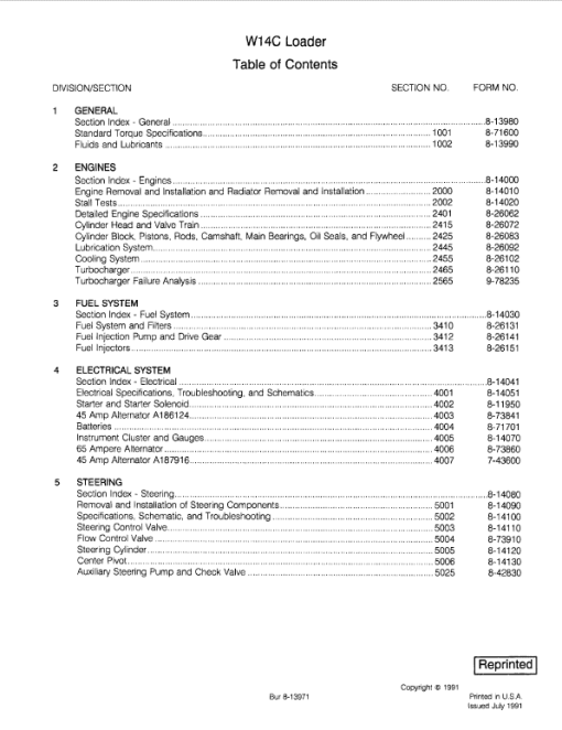 Case W14C Loader Service Manual