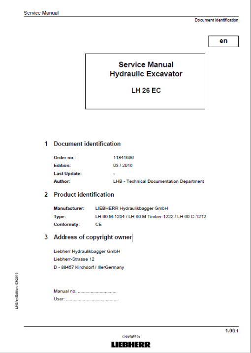 Liebherr LH26EC Hydraulic Excavator Service Manual