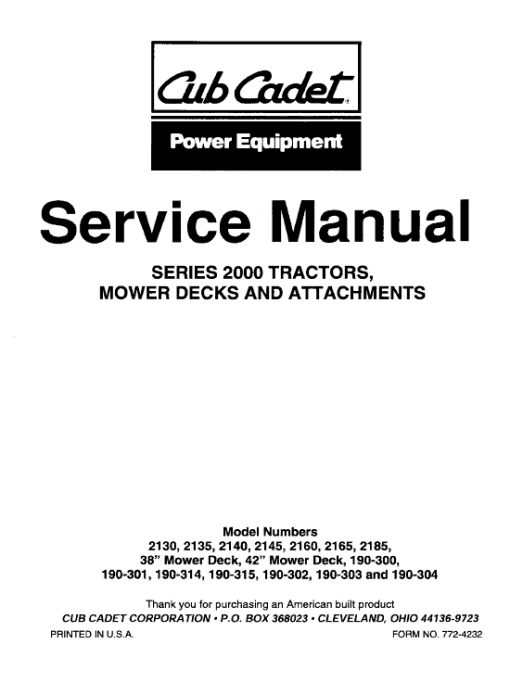 Cub Cadet 2000 Series Service Manual - Image 2