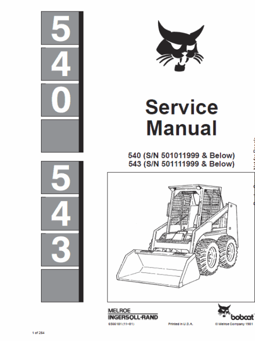 Bobcat 540, 543 and 543B Skid-Steer Loader Service Manual - Image 4