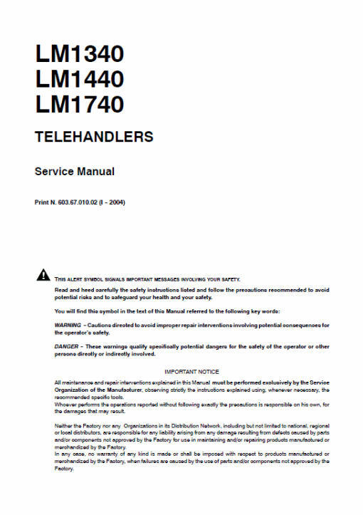 New Holland LM1440, LM740 Telehandlers Service Manual