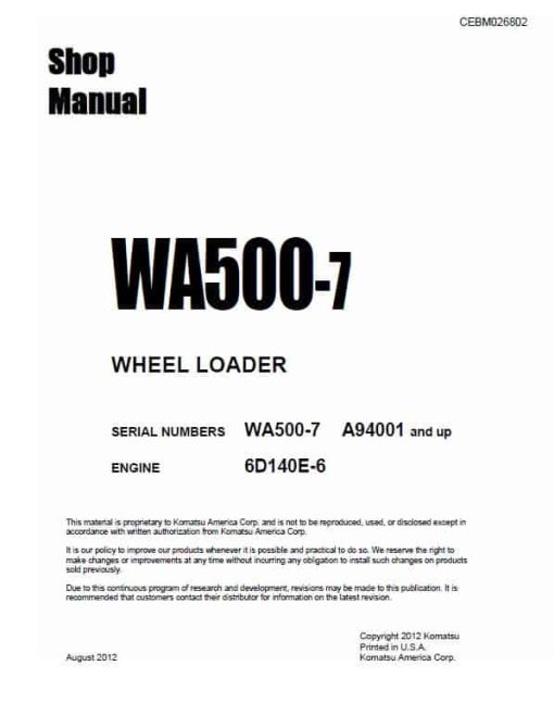 Komatsu WA500-7 Wheel Loader Service Manual