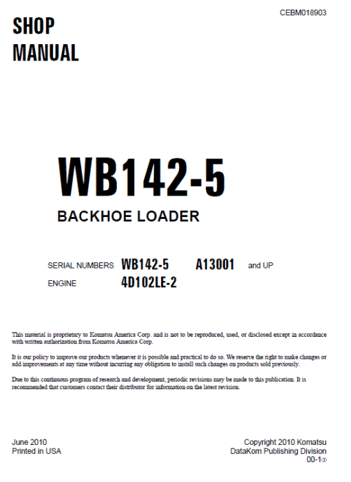 Komatsu WB142-5 Backhoe Loader Service Manual