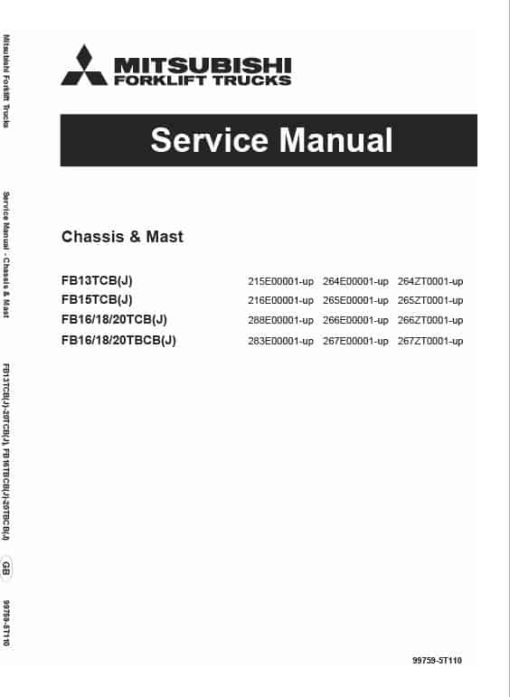 Mitsubishi FB13TCB, FB15TCB, FB16TCB, FB18TCB, FB20TCB Forklift Service Manual