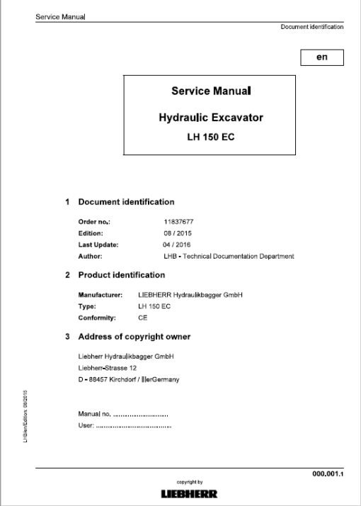 Liebherr LH120 ETG, LH150C, LH150 ETG Hydraulic Excavator Service Manual