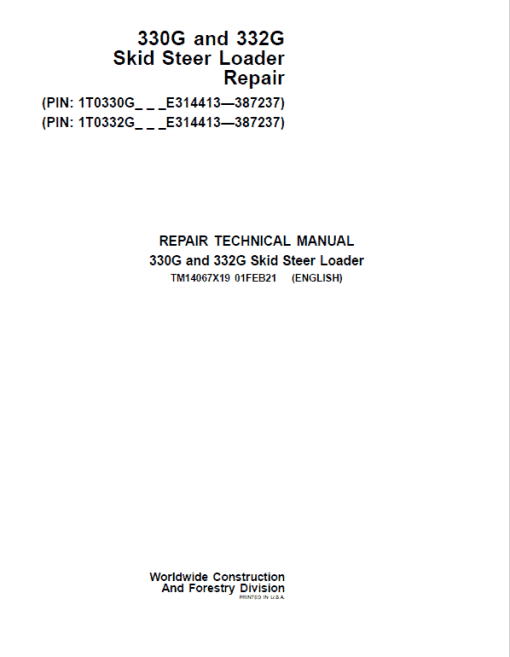 John Deere 330G, 332G SkidSteer Loader Technical Manual (S.N from E314413 - ) - Image 2