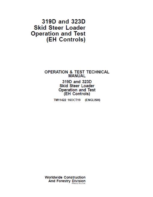 John Deere 319D, 323D SkidSteer Loader Technical Manual (EH Controls)