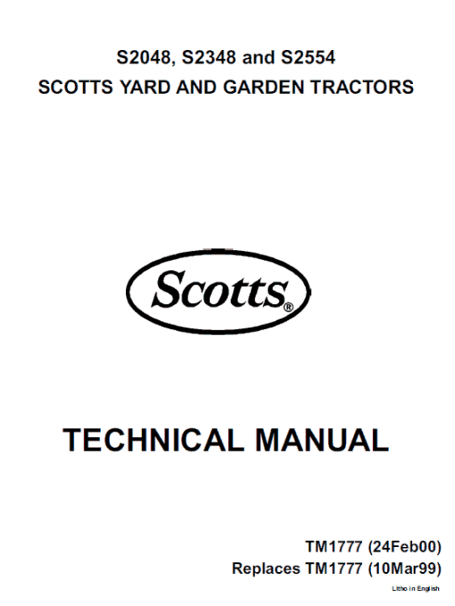 John Deere S2048, S2348, S2554 Scotts Tractor Technical Manual (TM1777)