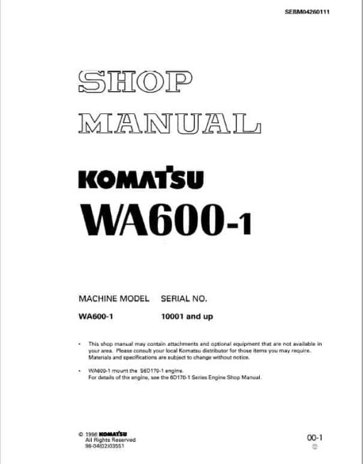 Komatsu WA600-1 Wheel Loader Service Manual