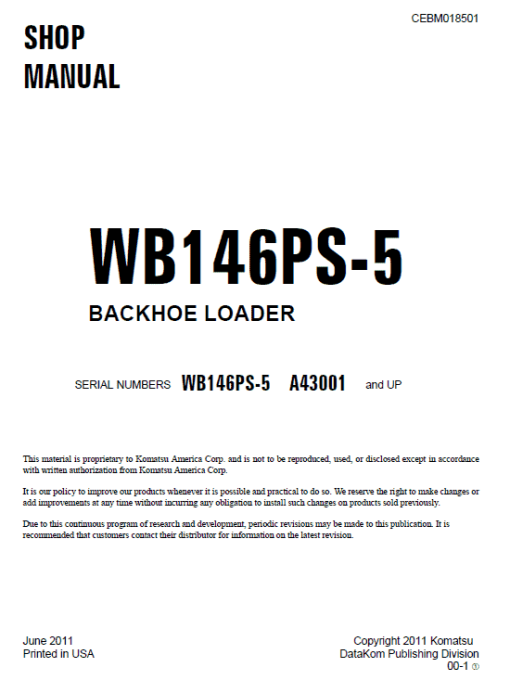 Komatsu WB146PS-5 Backhoe Loader Service Manual