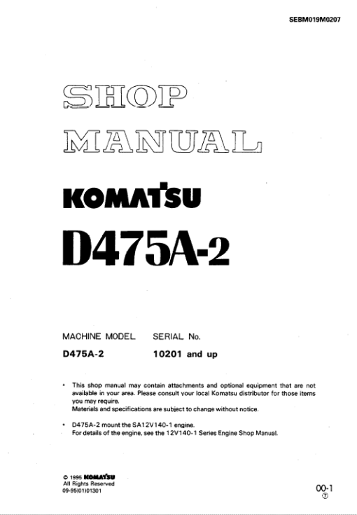 Komatsu D475A-2 Dozer Service Manual