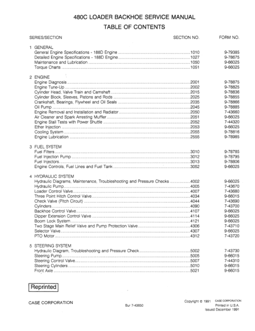 Case 480C Loader Backhoe Service Manual