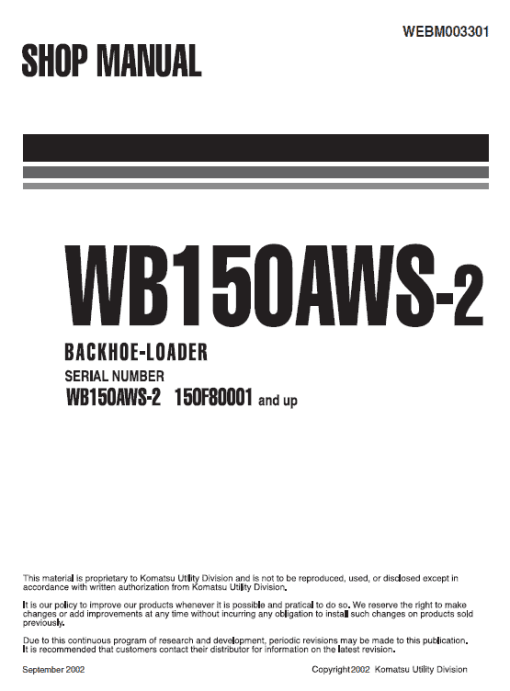 Komatsu WB150AWS-2 Backhoe Loader Service Manual