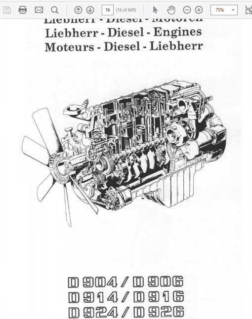 Liebherr Diesel Engine D904 - D906, D914 - D916, D924 - D926 Manual TM-1849 & TM-2223