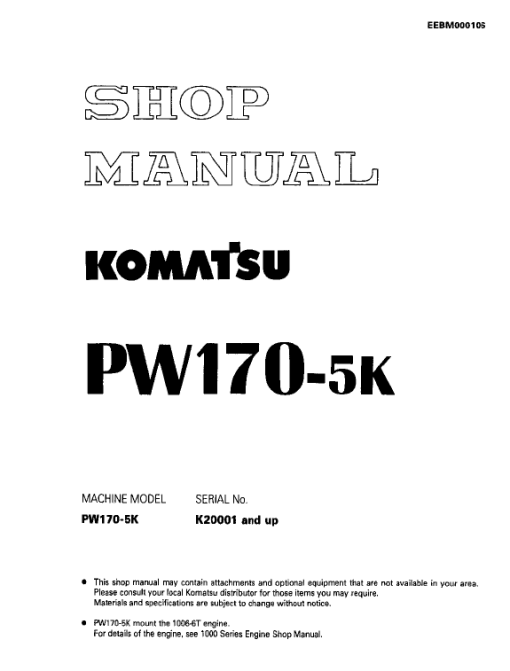 Komatsu PW170-5 Excavator Service Manual