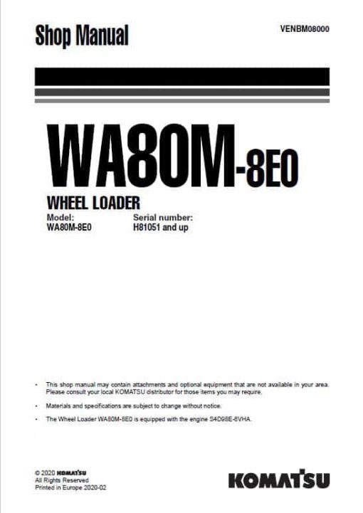 Komatsu WA80M-8E0 Wheel Loader Repair Service Manual