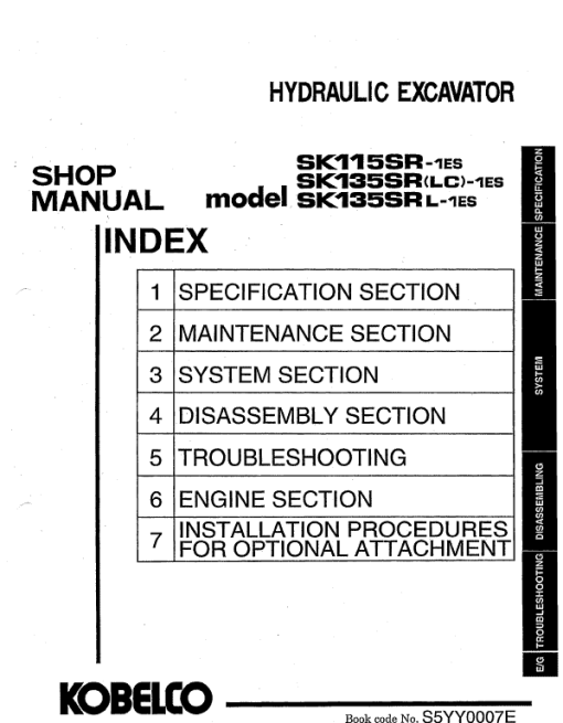 Kobelco SK115SR-1ES, SK135SRLC-1ES, SK135SRL-1ES Excavator Service Manual