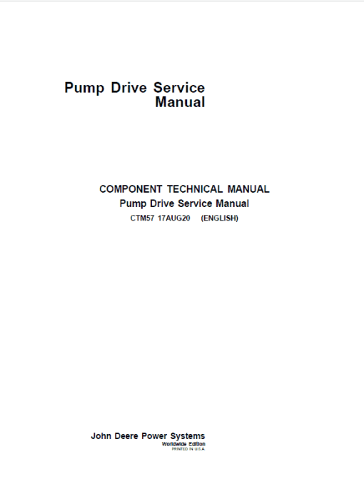 John Deere Pump Drive Gear Boxes Component Technical Manual (CTM57)