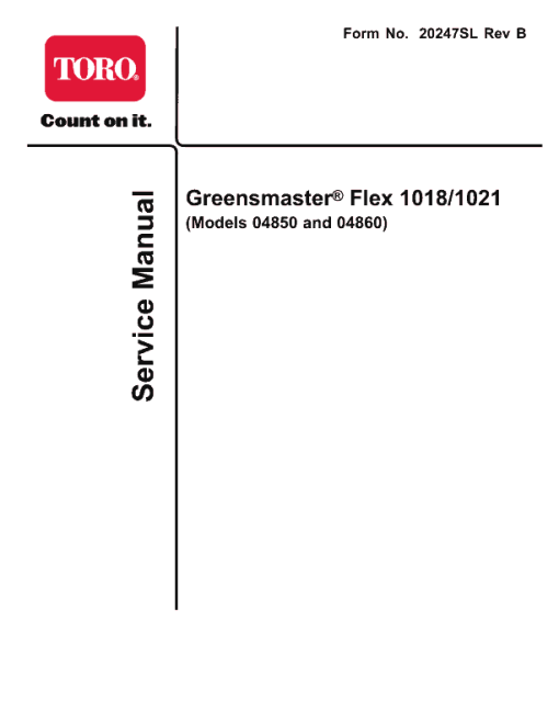 Toro Greensmaster Flex 1018, 1021 Service Repair Manual