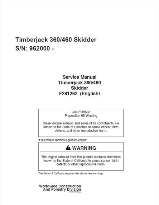 Timberjack 360, 460 Skidder Service Repair Manual (SN 96200 and up) - Image 2