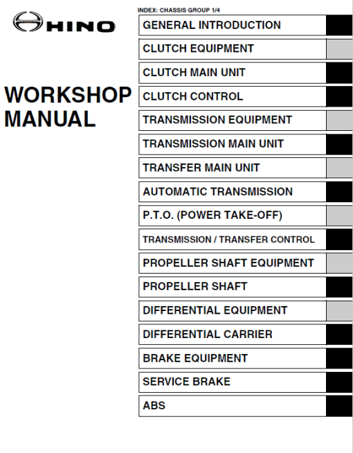 Hino Truck 2011, 2012 and 2013 Service Manual