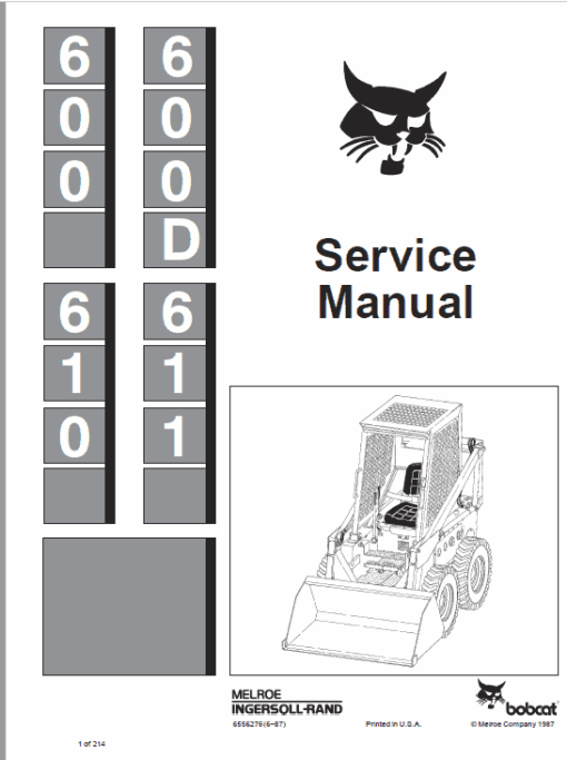 Bobcat 600, 600D, 610 and 611 Skid-Steer Loader Service Manual