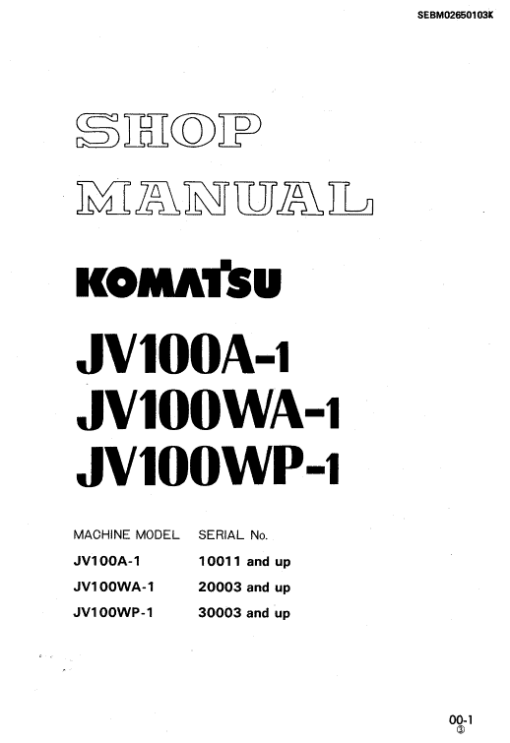 Komatsu JV100A-1, JV100WA-1, JV100WP-1 Drum Rollers Manual