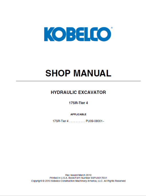 Kobelco 17SR Tier 4 Excavator Service Manual