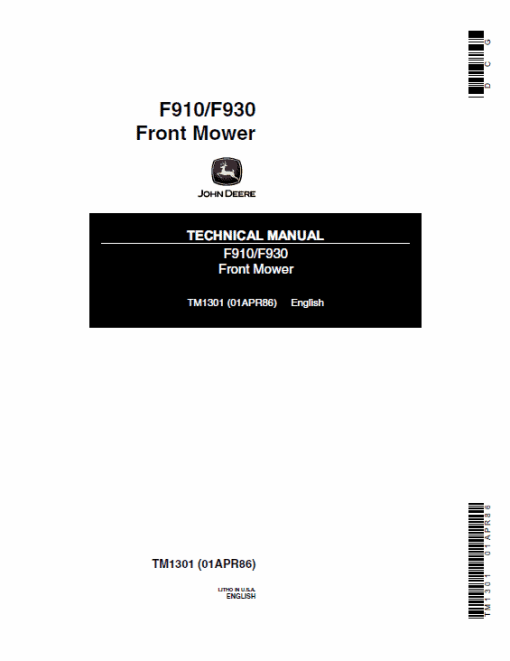 John Deere F910, F930 Front Mower Repair Technical Manual (TM1301)