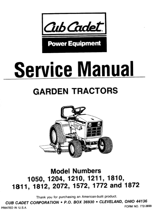 Cub Cadet 2072, 1572, 1772 and 1872 Service Manual