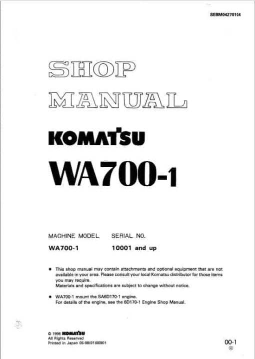 Komatsu WA700-1 Wheel Loader Service Manual