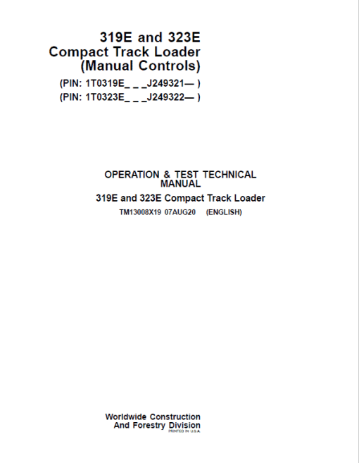 John Deere 319E, 323E SkidSteer Loader Technical Manual (Manual Controls - SN after J249321) - Image 2