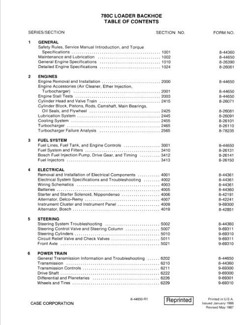 Case 780C Loader Backhoe Service Manual