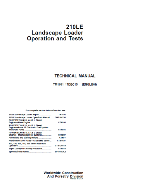 John Deere 210LE Landscape Loader Repair Technical Manual (S.N before – 888001) - Image 2