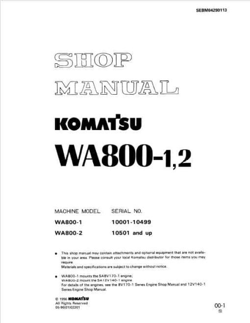 Komatsu WA800-1, WA800-2 Wheel Loader Service Manual