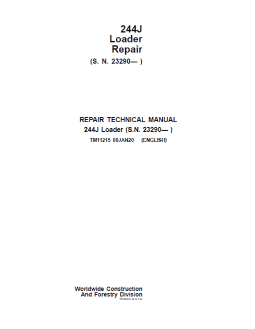 John Deere 244J Loader Technical Manual (S.N after 23290 - )