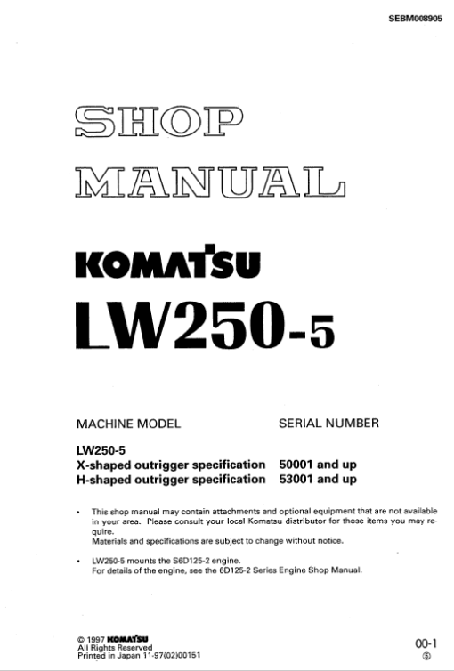 Komatsu LW250-5 Crane Service Manual