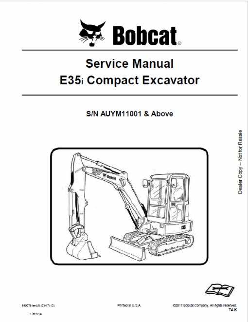 Bobcat E35i Excavator Repair Service Manual