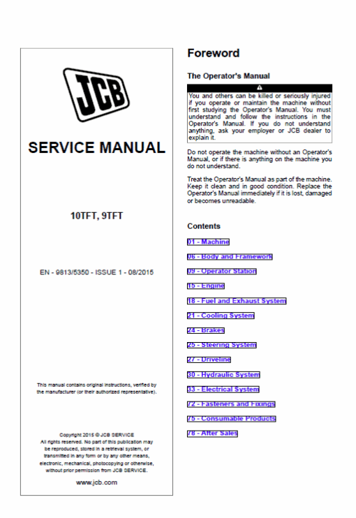 JCB 10TFT, 9TFT Site Dumper Thwaites Service Manual