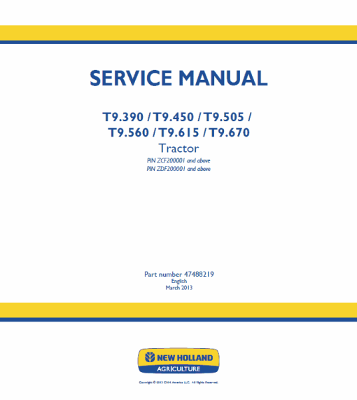 New Holland T9.390, T9.450, T9.505 Tractor Service Manual