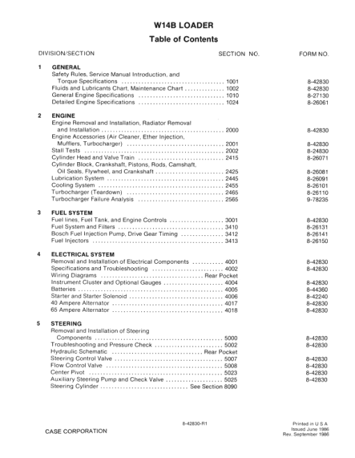 Case W14B Loader Service Manual