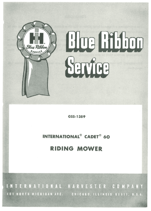 Cub Cadet Model 60 Riding Mower Service Manual