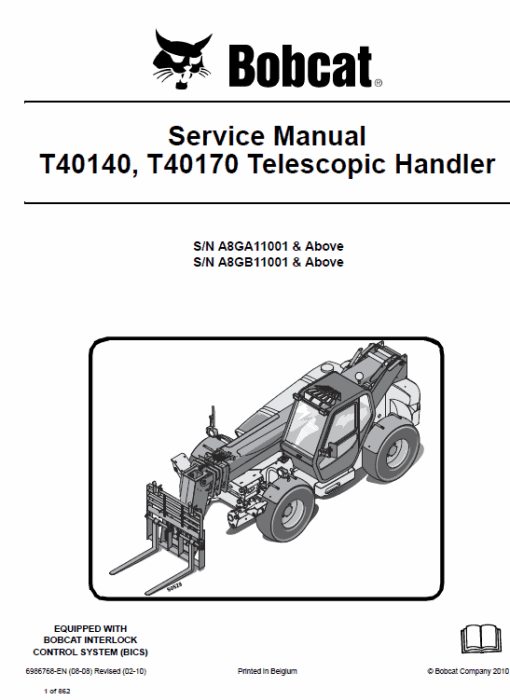 Bobcat T40140, T40170, T40180 Telescopic Handler Service Repair Manual