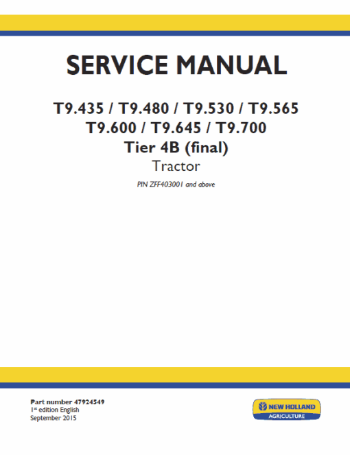 New Holland T9.600, T9.645, T9.700 Tractor Service Manual - Image 2