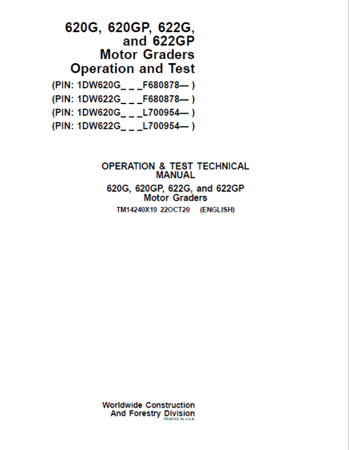 John Deere 620G, 620GP, 622G, 622GP Grader Technical Manual (S.N F680878 & L700954 - ) - Image 5