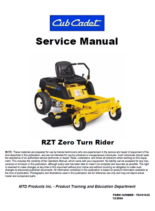 Cub Cadet RZT Series (2004-2005) Service Manual