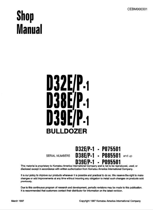 Komatsu D32E-1, D38E-1, D39E-1 Dozer Service Manual - Image 5