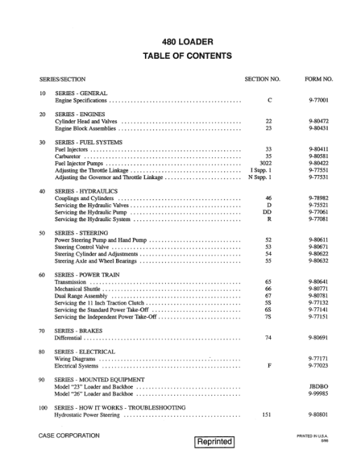 Case 480 Loader Service Manual